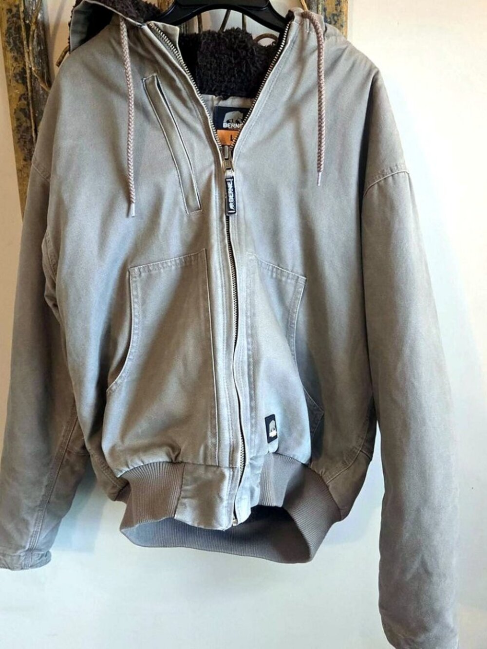 Berne Workwear Men's Sherpa Lined Hooded Jacket HJ317 Gray Cotton Size L Regular